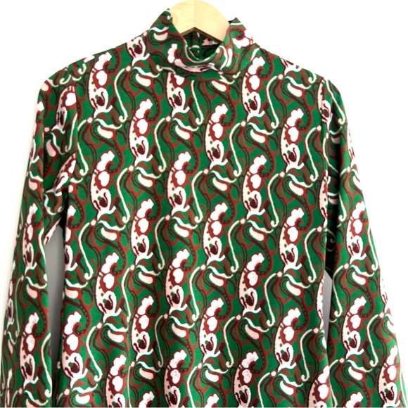ZARA Floral Green Multicolor Print Front Slit Long Sleeves Midi Dress Sz L - Picture 6 of 16